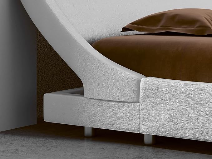 SHA CERLIN King Size Platform Bed Frame - Stylish Low Profile Design, Ergonomic Faux Leather Headboard, No Box Spring Needed, Modern Sleigh Bed, White