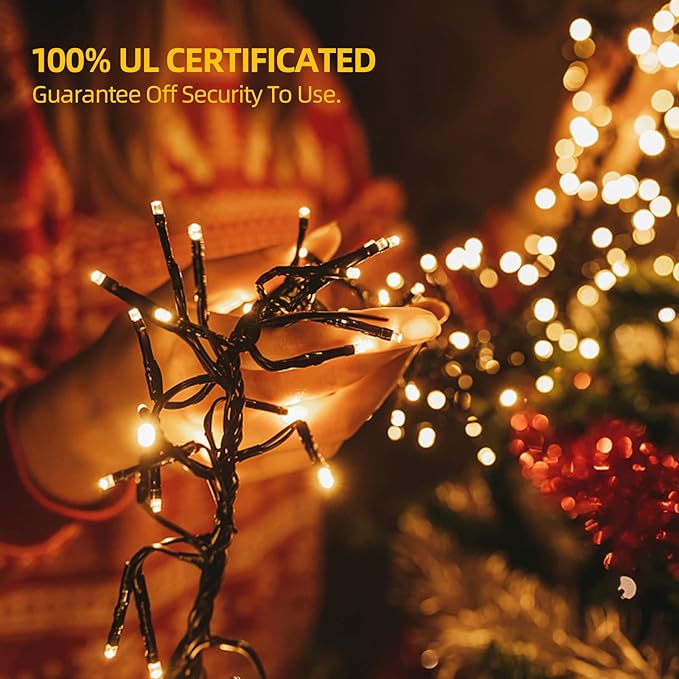 1000 LED 328ft 8 Modes with Timer Christmas String Lights IP55 Outdoor Waterproof UL Certificated Indoor Fairy Lights Garden Patio Wedding Christma Trees Parties Decoration Warm White