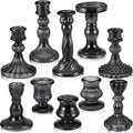 Mumufy 10 Pcs Glass Crystal Taper Candle Holders Clear Glass Candlestick Holder Fit 0.8 Inch Candles Crystal Decorative Candle Stand Centerpiece Table Wedding Dining Party (Classic,Black)