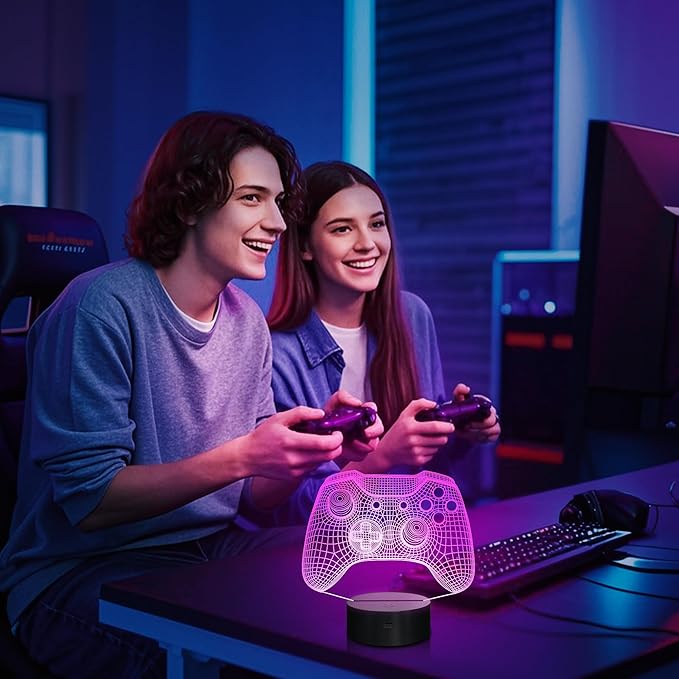 Attivolife Gamepad 3D Illusion Lamp, Controller Night Light with Remote Control + Timer 16 Color Changing Desk Lamp Kids Gamer Room Decor Plug in Best Cool Festival Birthday Gift for Boy Men