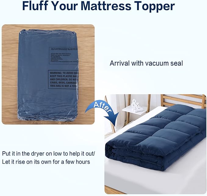 SOPAT Mattress Topper Twin Size Extra Thick Mattress Pad 8-21" Deep Pocket Soft Down Alternative Fill Mattress Protector Pillow Top Mattress Cover (39x75 Inches, Navy Blue)