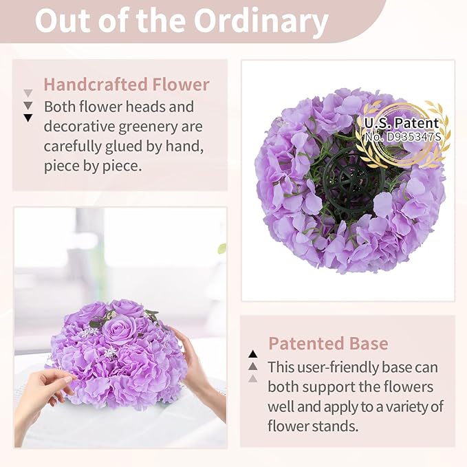 NUPTIO Flower Ball Arrangement Bouquet: 10 Pcs 11.8 inch Diameter Light Purple Rose Fake Flowers Balls for Wedding Centerpiece Decorations Artificial Flower Centerpieces for Tables
