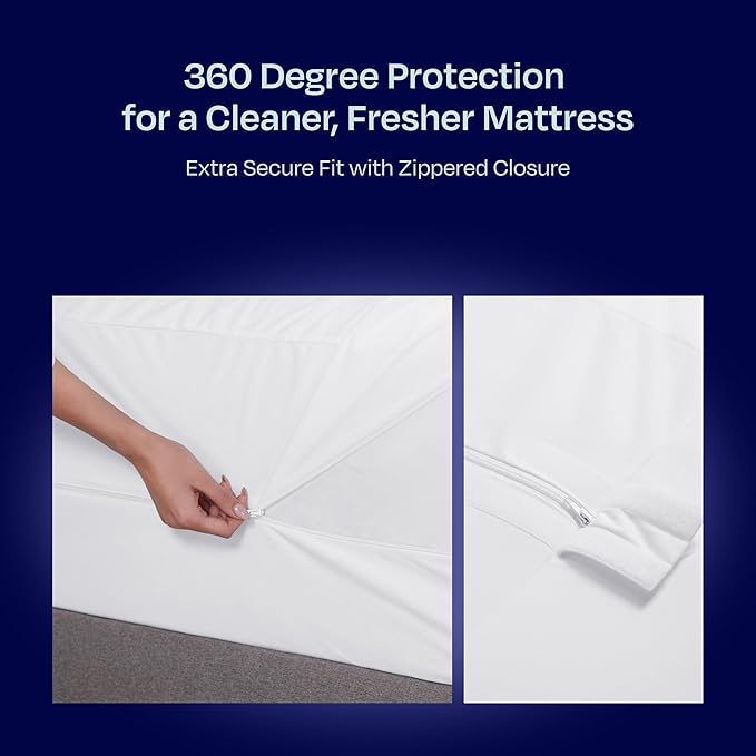California Design Den 100% Waterproof Zippered Mattress Encasement Twin XL - 6 Sided Protection - Premium Quality, Breathable and Durable Twin XL Mattress Cover (White)