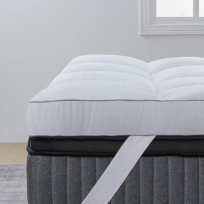 QUEEN ROSE Mattress Topper Queen, Extra Soft Pillow Top Mattress Topper Queen for Firm Bed, Thick Baffle Box Cooling Cloud-Like Down Alternative Filled, Back Pain Relief, White