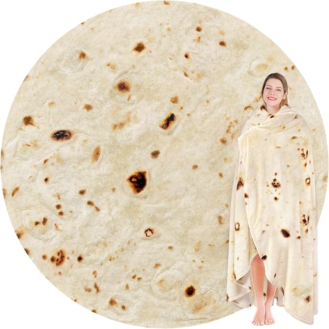 Jorbest Burrito Tortilla Throw Blanket Birthday Gifts for Women Men Teen Boys Girls, Novelty Tortilla Food Blanket Funny Gifts for Adult Kids, 285 GSM Soft Flannel Taco Blanket (Beige, 60 inches)