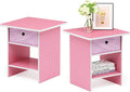 Furinno Dario End Table / Side Table / Night Stand / Bedside Table with Bin Drawer, 2-Pack, Pink/Light Pink