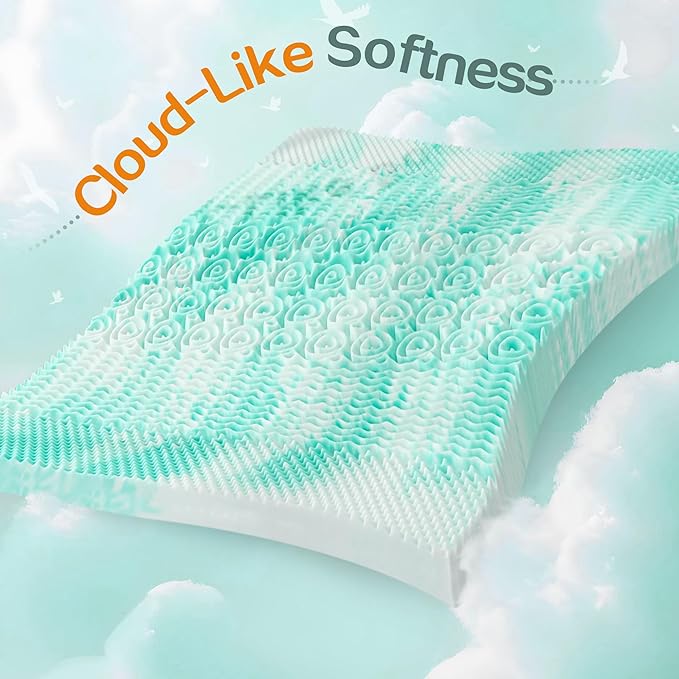 SINWEEK 1.5 Inch Mattress Topper 5-Zone Memory Foam Mattress Topper Pressure Relieve Soft Mattress Pad, CertiPUR-US Certified, Twin Size, Green