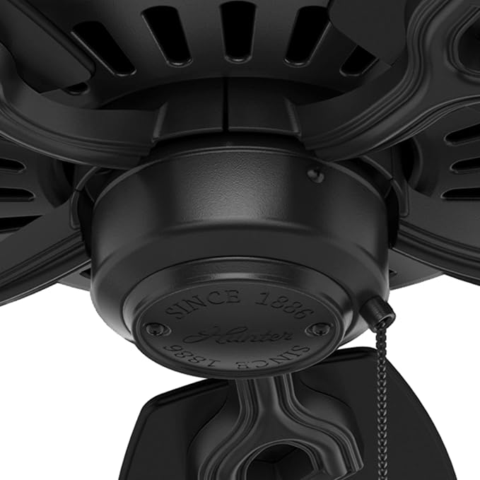 Hunter 52 inch Indoor Ceiling Fan No Light with Pull Chain - Black Ceiling Fan without Light, Standard Mount, 5 Blades, For Bedroom, Living Room, or Kitchen - Builder Elite 53243, Matte Black