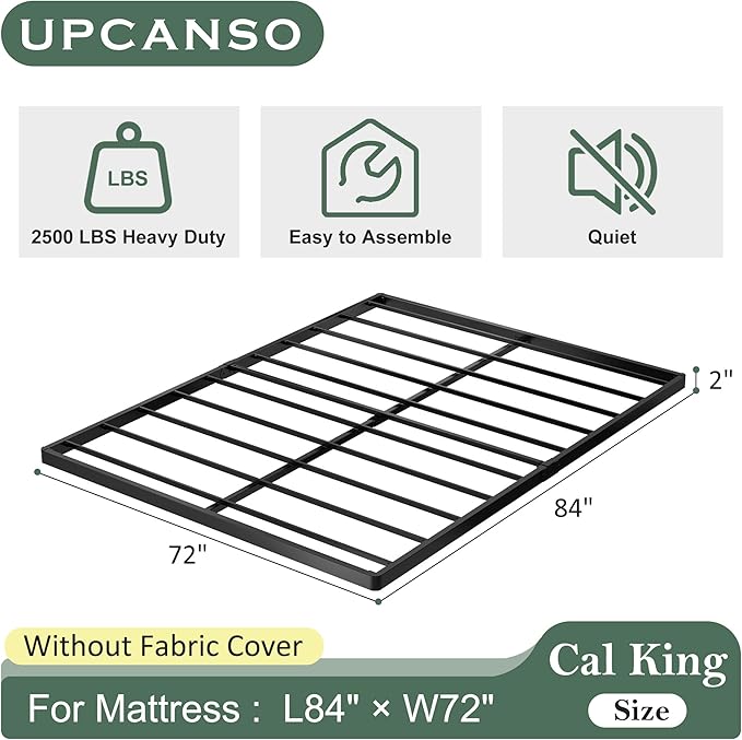 California King Box Spring Bed Base 2 Inch, Low Profile Metal Cal King Box Spring Bunkie Board 2 Inch, 3000 Lbs Max Weight Capacity Mattress Foundation, Noise-Free, Easy Assembly
