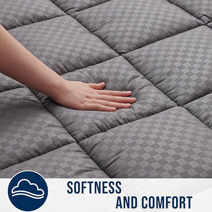 OLANLY Full Quilted Fitted Mattress Pad – Soft Down Alternative Pillow Top Mattress Topper, Cooling Comfort Breathable Mattress Cover, Machine Washable Deep Pocket Mattress Protector, Dark Grey