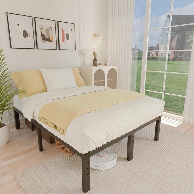 ALDRICH 14 Inch Metal King Size Bed Frame - Double Black Basic Steel Slats Platform, Easy Assembly Heavy Duty Noise Free Bedframes, No Box Spring Needed