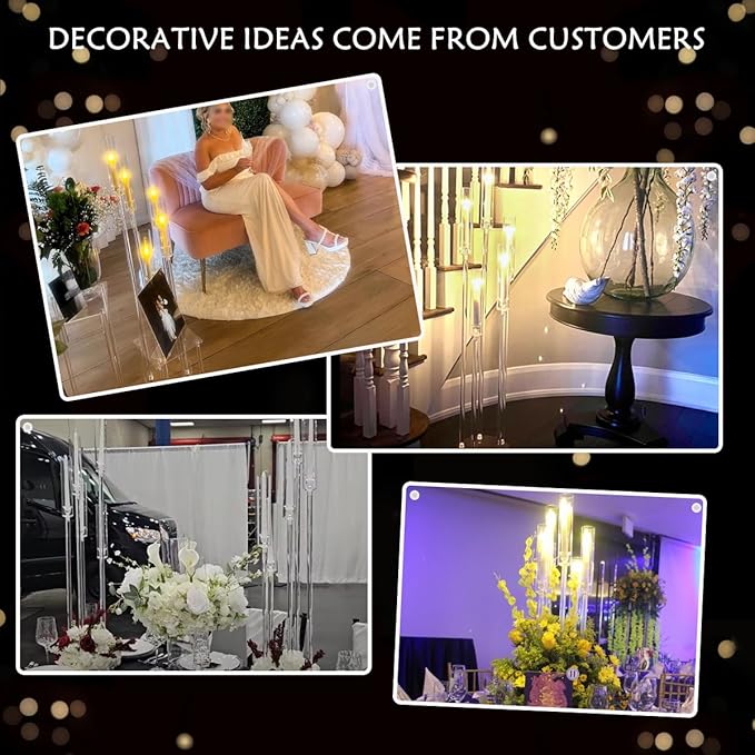 6pcs 5 Arm Candelabra,Acrylic Clear Floor Candelabra for Wedding Decor Tall Candle Holder for Table Centerpiece Ceremony Party Home Decoration, Fit 0.8 LED Candle