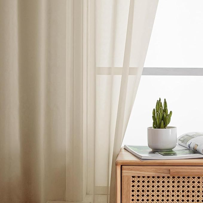 Aiyufeng Taupe Sheer Curtains 96 Inches Long 2 Panels Set, Semi Transparent Voile Rod Pocket Sheer Window Drapes for Bedroom Bed Canopy Living Room Dining Wedding Party Backdrop, 42W x 96L inch