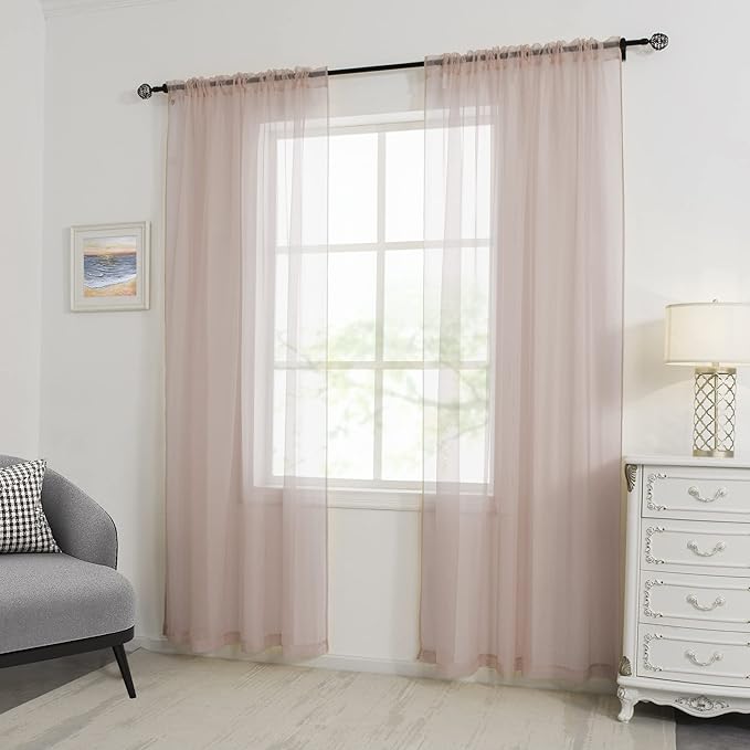 HUTO Blush Pink Sheer Curtains 72 inches Long for Bedroom Top Rod Pocket Sheer Window Panels Curtains for Nursery Living Room 52 by 72 Inch Length Set of 2 Panels