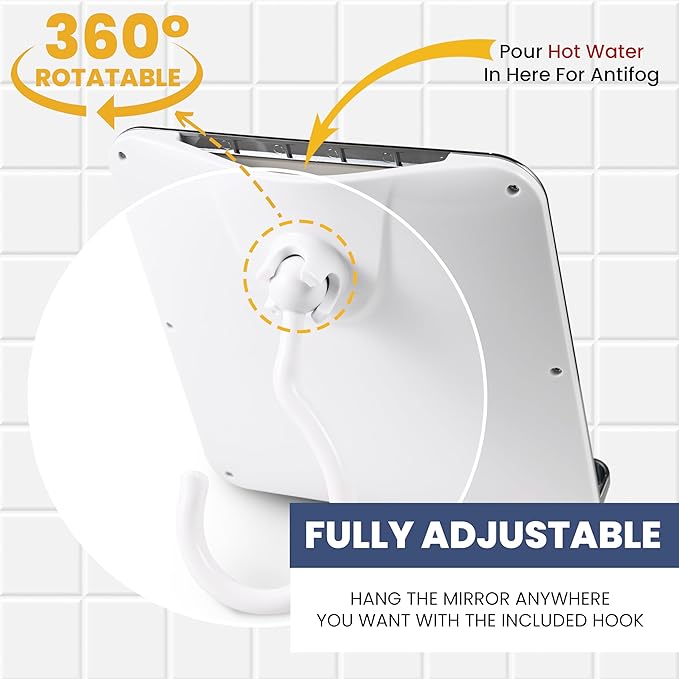 MIRRORVANA Fogless Shower Mirror for Shaving and Distortion-Free Glass Surface with Hook for Hanging, 8" x 7" Chrome