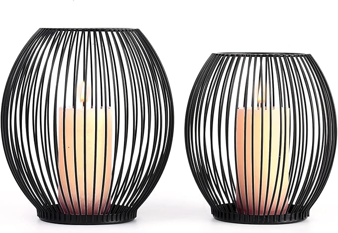 OLEEK Outdoor Candle Holder Decor Set - Black Candle Holder - Candles Holders for Table Centerpiece - Hurricane Candles Holder for Pillar Candles Cage Candle Holders Black Wire Decorative