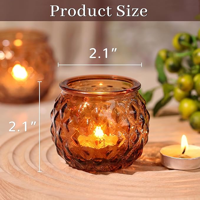 DARJEN Amber Votive Candle Holders Set of 24 - Round Glass Candle Holders for Table Centerpiece, Tea Lights for Home & Vintage Wedding Decorations