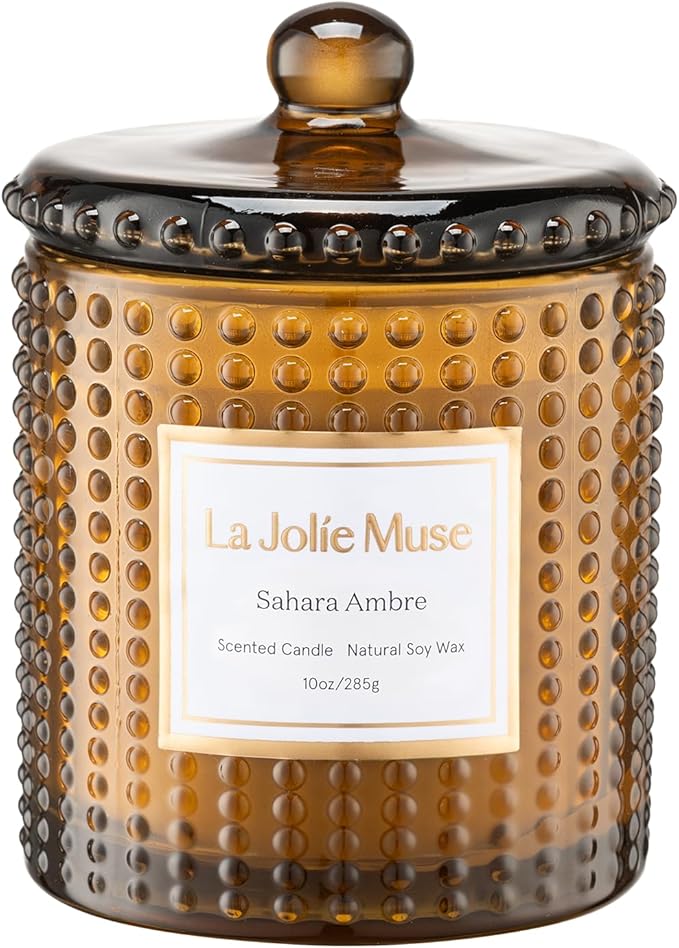 LA JOLIE MUSE Fall Candle | Sahara Amber Candles – Bergamot, Clove & Amber | 10 oz Soy Candle | Natural Soy Wax | 55 Hours Clean Burn | Gift-Ready for Cozy Nights | Elevated Fall Décor