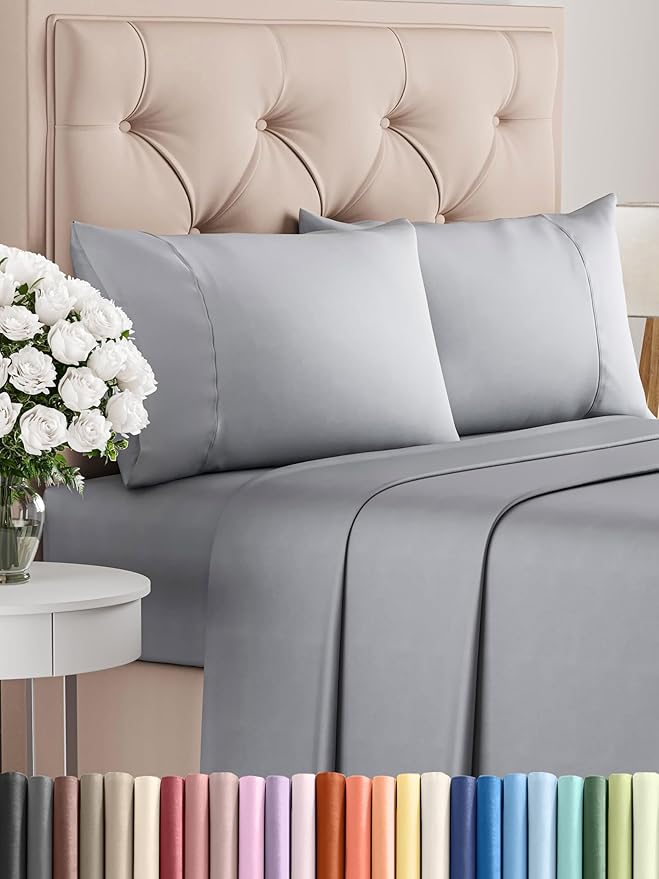 Twin XL 4 Piece Sheet Set - Comfy Breathable & Cooling - Ultra Soft Hotel Luxury Bedding Set w/ 8-16 Inch Deep Pockets - 1 Flat & 1 Fitted Sheet & 2 Pillowcases - Wrinkle Free & Easy Care - Steel Blue