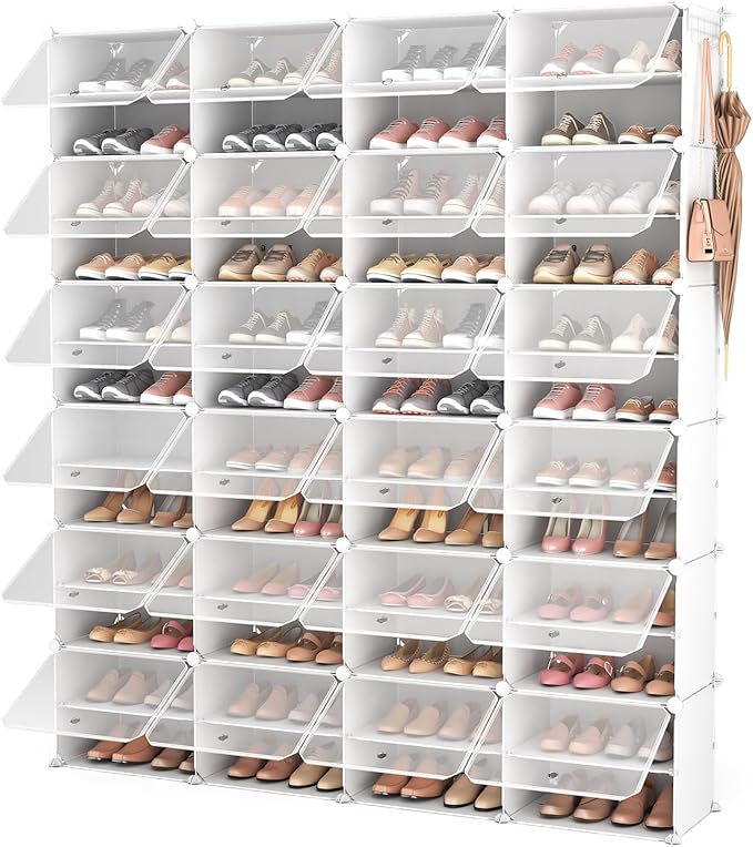 ROJASOP Shoe Storage Cabinet, 12-Tier Shoe Organizer 96 Pairs Extra Large Plastic Shoe Rack with Covers Portable Shoe Rack Organizer with Doors Big Shoe Rack for Closet Entryway Bedroom