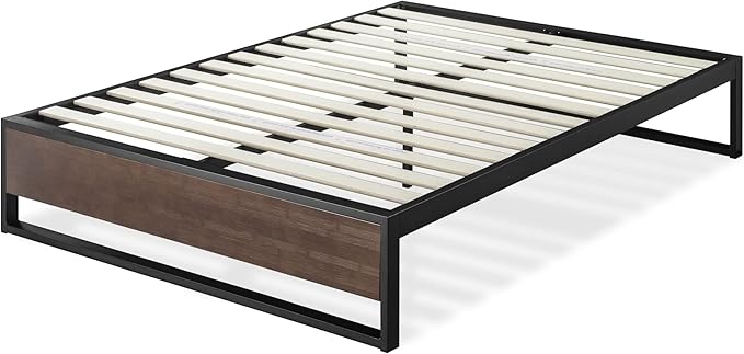 ZINUS GOOD DESIGN Award Winner Suzanne 14 Inch Bamboo and Metal Platforma Bed Frame, No Box Spring Needed, Wood Slat Support, Grey Wash, Queen