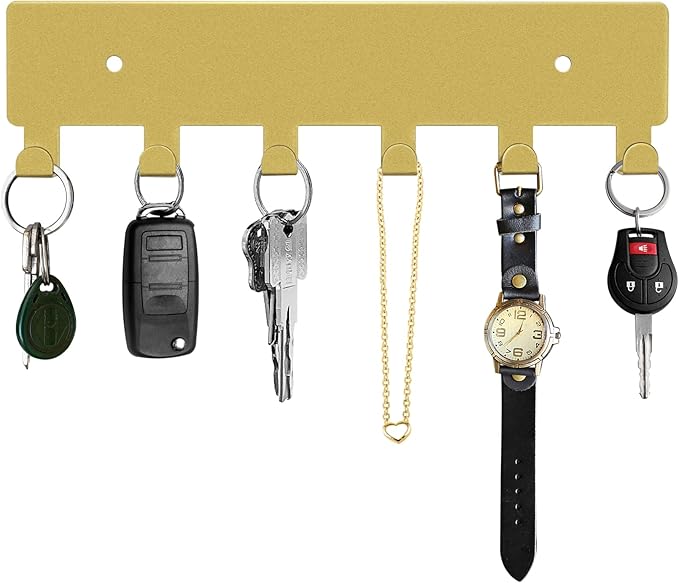 GTK Key Holder for Wall, Key Hooks with 6 Hooks, Wall Mounted Key Holder for Hallway, Self Adhesive Key Rack(Gold)