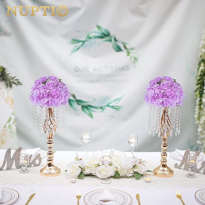 NUPTIO Flower Ball Arrangement Bouquet: 10 Pcs 11.8 inch Diameter Light Purple Rose Fake Flowers Balls for Wedding Centerpiece Decorations Artificial Flower Centerpieces for Tables