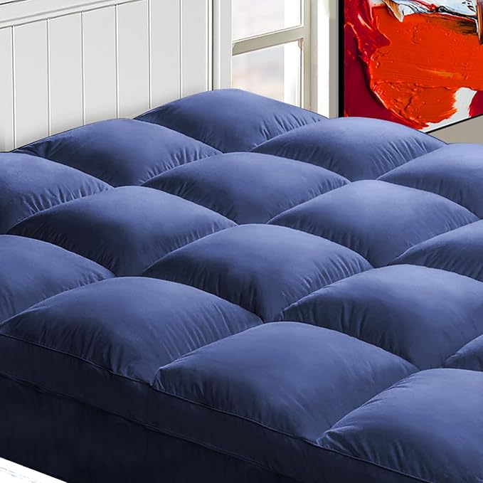Mattress Topper Full for Back Pain, Extra Thick Mattress Pad Cover, Plush Pillow Top, Deep Elastic Pocket, Navy