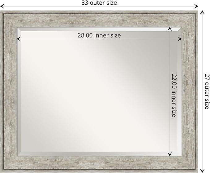 Amanti Art Silver Bathroom Mirror for Over Sink, 27x33 Crackled Metallic Rectangle Vanity Mirror, Large Country Rustic Frame, Hangs Horizonally and Vertically, Bathroom Wall Decor, Beveled Edge