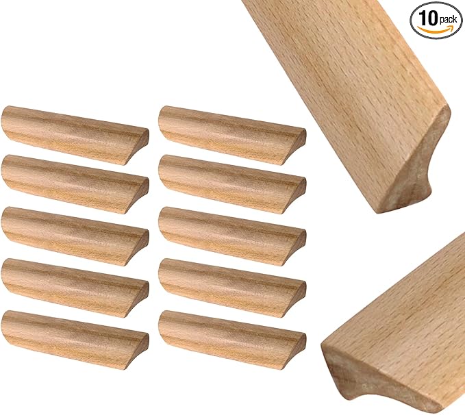 10Pcs 6.34" Wood Solid Furniture Pulls Handles, Painted Smoothly Wooden Handles Cupboard Closet Drawer Handle Pull,Hole Dis.5.04"