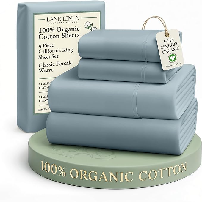 LANE LINEN Sheets for California King Size Bed- 4Pc 100% Organic Cotton Cal King Size Sheets Set, Soft Percale Sheets, Luxury Hotel Sheets, 15" Deep Pocket California King Sheet Set - French Blue