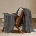 PHF 100% Cotton Waffle Weave Throw Blanket, Soft Lightweight Breathable Cozy Throws for Couch Bed Sofa, Luxury Aesthetic Woven Blanket for Home Decor & Office, 50"x60", Charcoal Grey