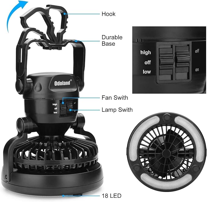 Odoland Portable LED Camping Lantern with Ceiling Fan - Hurricane Emergency