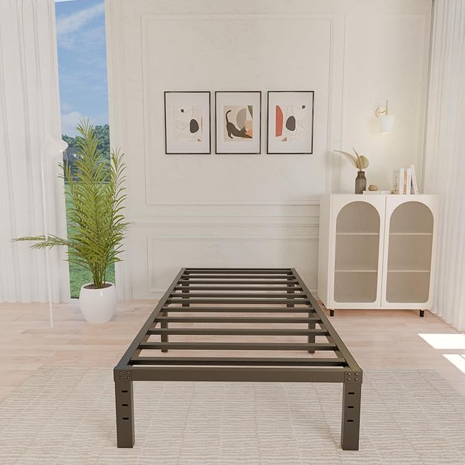 ALDRICH 12 Inch Metal Twin Bed Frame - Single Black Basic Steel Slats Platform, Easy Assembly Heavy Duty Noise Free Bedframes, No Box Spring Needed