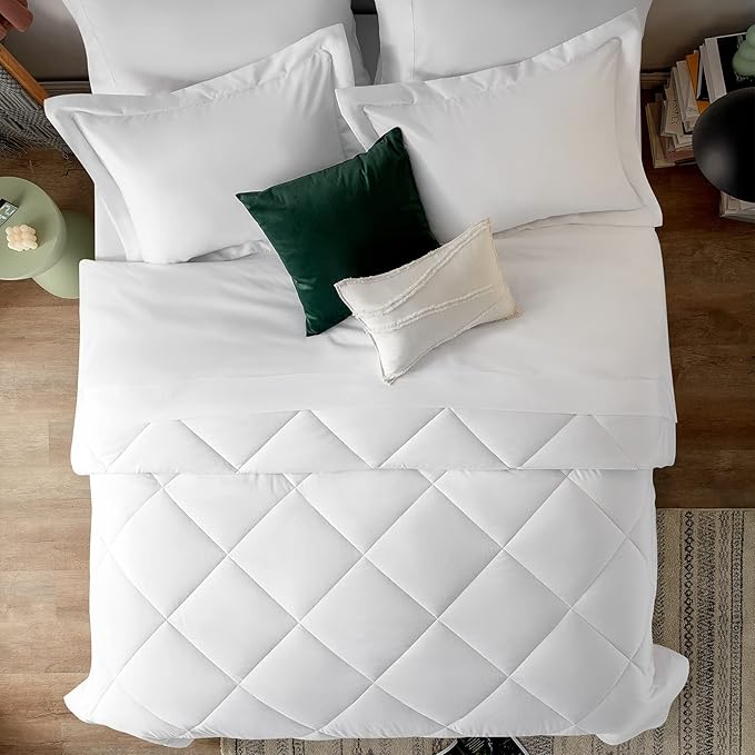 CozyLux Full Size Comforter Sets White - 7 Pieces Bed in a Bag Full, Luxury Soft Bed Set for All Seasons, Bedding Set with Down Alternative Comforter, Sheets, Pillowcases & Shams