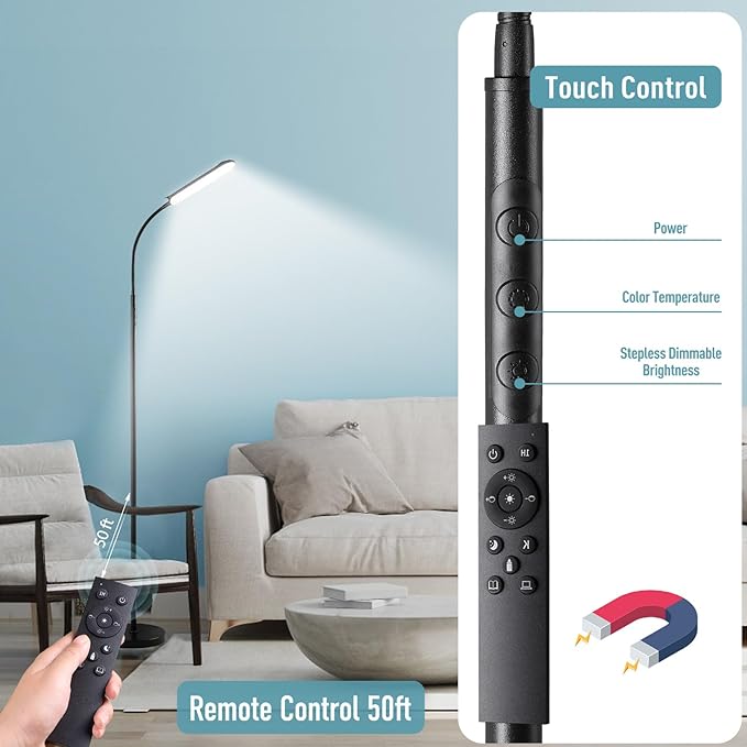 Floor Lamp 2 Pack, 18W 1800LM Bright LED Floor Lamp with 2 Remotes & Works with Smart Plug, Dimmable Timing Eye Caring Standing Reading Floor Lamps for Living Room Bedroom Office