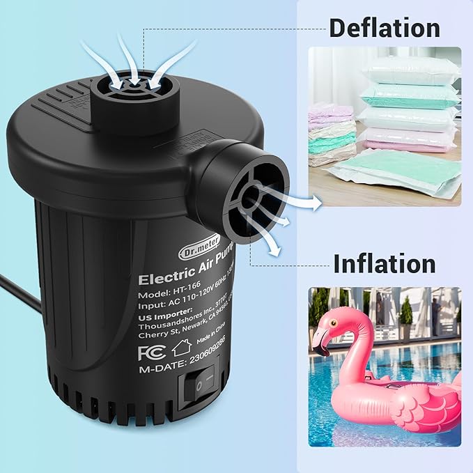 Air Pump for Inflatables: AC 110V Air Mattress Pump with 3 Nozzles - Quick-Fill Electric Inflator Deflator for Inflatable Pool Raft Bed Boat Floats Swimming Rings Yoga Balls