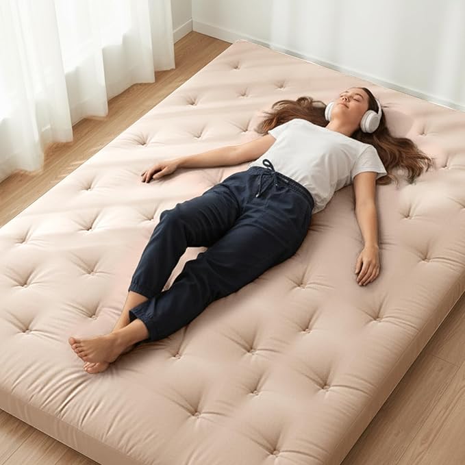 ZonLi Japanese Floor Futon Mattress Twin Size 75"x 39", 100% Cotton Cover 2.5'' Thicken Tatami Mattress, Foldable Sleeping Pad, Portable Dormitory Tatami Mat(Khaki)