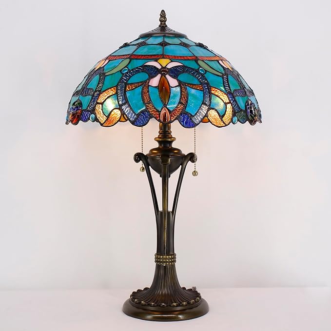 Tiffany Table Lamp Blue Green Stained Glass Desk Lamp 16X16X24 Inches Jewelry Baroque Style Reading Light