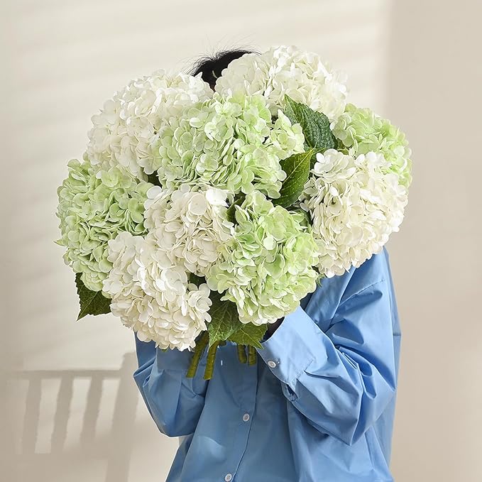 MARTINE MALL 4Pcs 21in Hydrangea Artificial Flowers, Latex Real Touch Hydrangeas Lifelike Large Hydrangea Flowers for Home Decor Party Arrangements Wedding Bouquets Centerpieces (White)