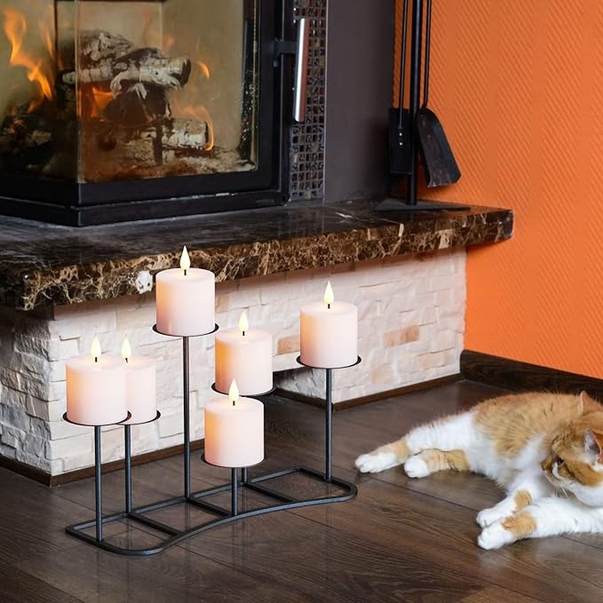 Black Pillar Candle Holders Fireplace Candelabra for Home Decor Iron Candle Holder DIY 6