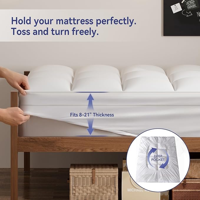 ELEMUSE Twin Mattress Topper for Back Pain, Extra Thick Mattress Pad Cover, Plush Soft Pillowtop with Elastic Deep Pocket, Overfilled Down Alternative Filling