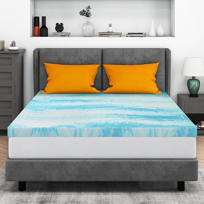 Mattress Topper California King, 4 Inch Gel Memory Foam Bed Topper for California King Size Bed, CertiPUR-US Certified, Blue