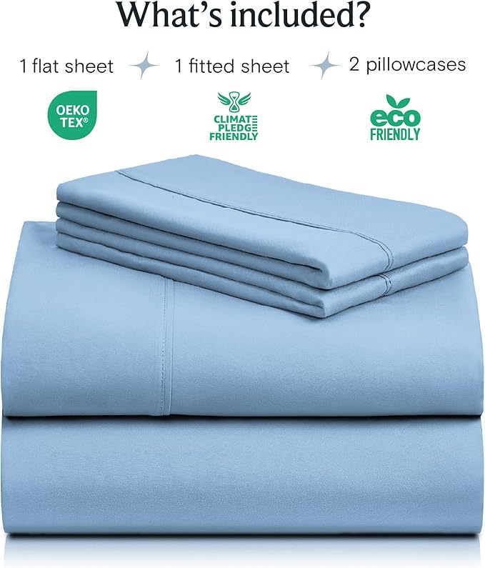 LuxClub 4 PC California King Sheet Set, Breathable Luxury Bed Sheets, Deep Pockets Wrinkle Free Cooling Sheets Machine Washable Hotel Bedding Silky Soft - Sky Cal King