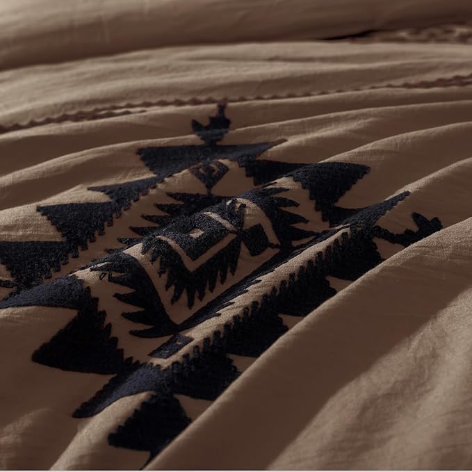 MaiRêve Embroidery Full Size Comforter Set Brown, Farmhouse Western Boho Bedding Set 7 Pieces, All Season Bed in A Bag Comforter Set with Sheets, Pillowcases & Shams