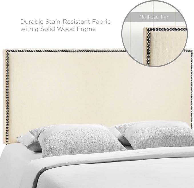 Modway Region Linen Fabric Upholstered Queen Headboard in Ivory with Nailhead Trim