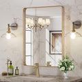 LOAAO 22”X30” Gold Bathroom Mirror, Rounded Rectangle Gold Frame Mirror, Brushed Gold Bathroom Vanity Mirror Wall-Mounted, Anti-Rust, Hangs Horizontally or Vertically