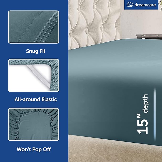 DREAMCARE King Size Sheets Set – 6 pcs Cooling Bed Sheets – up to 15” Deep Pocket King Sheet Set – 2500 Supreme Collection – Extra Soft 100% Brushed Microfiber Hotel Luxury with Side Pocket – M Blue