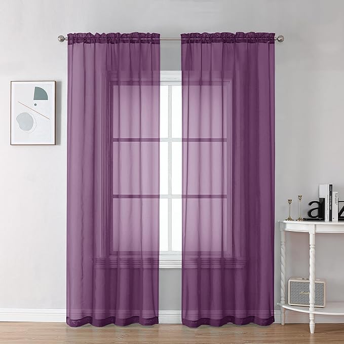 Chyhomenyc Plum Sheer Curtains 78 Inches Long 2 Panels Set for Living Room, Light Filtering Voile Lightweight Bedroom Curtains, Rod Pocket Solid Window Treatment Drapes, Each 42W x 78L