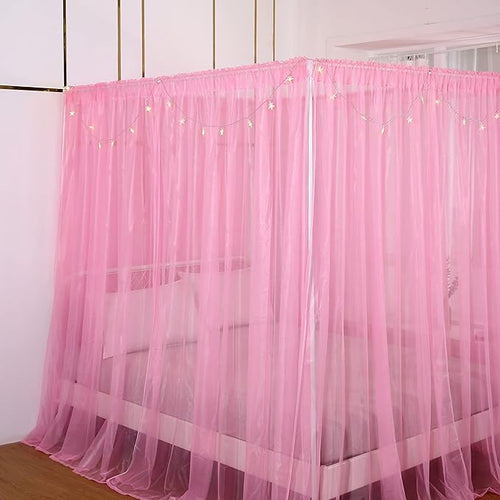 Akiky Bed Canopy Panels Canopy Bed Curtains with Lights for Girls Boys Adults,Home Decoration Set of 8 Panels (Full/Queen, Pink)